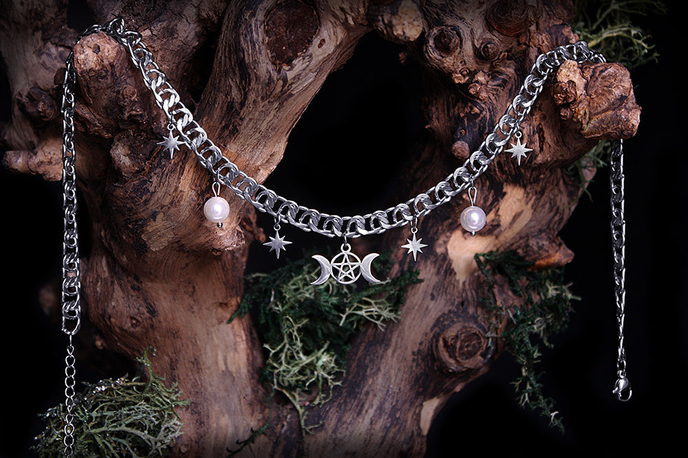 Choker-Kette Perlen-Pentagramm