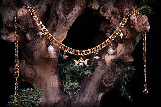 Choker-Kette Perlen-Pentagramm